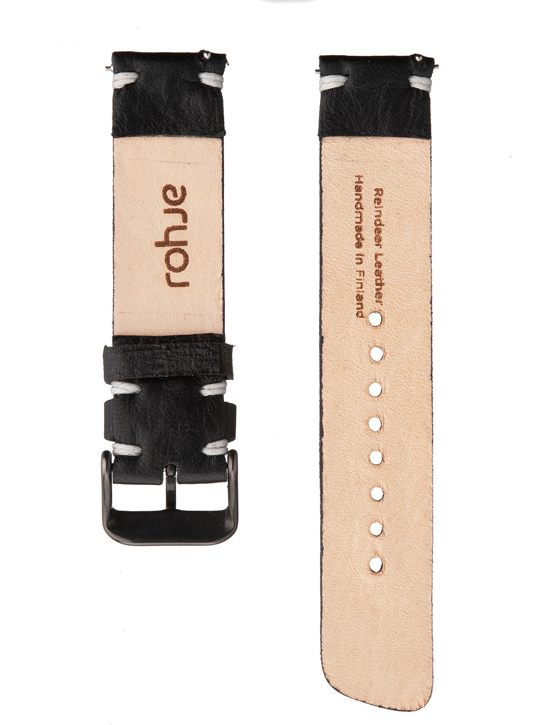 Rohje mustan värinen poronnahkaranneke #strap_black-white-stitch